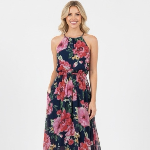 Shelby & Palmer navy floral maxi dress size 10 - Picture 1 of 11